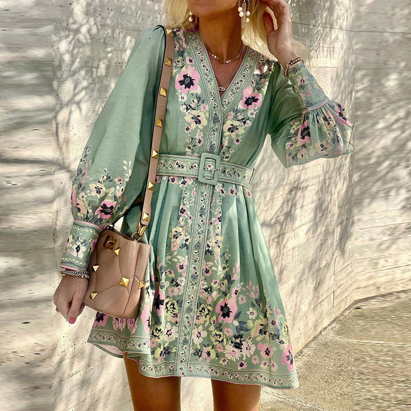 V-Neck Bohemian Print Dress