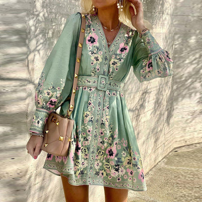 V-Neck Bohemian Print Dress