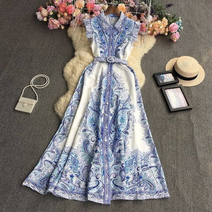 Elegant Printed Flying Sleeve Dress