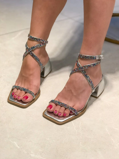 Strappy Glitter Low Heel Sandals