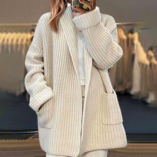 White Plain Long Sleeve Cardigan