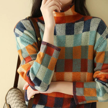 Cashmere Chic Patchwork Turtleneck Sweater