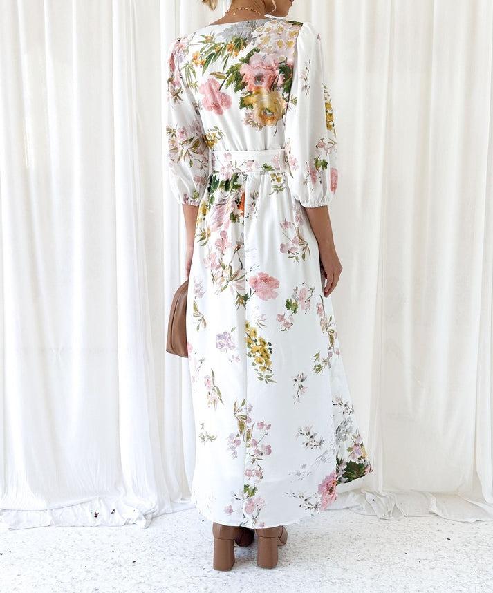 White Floral Mid-length Dress