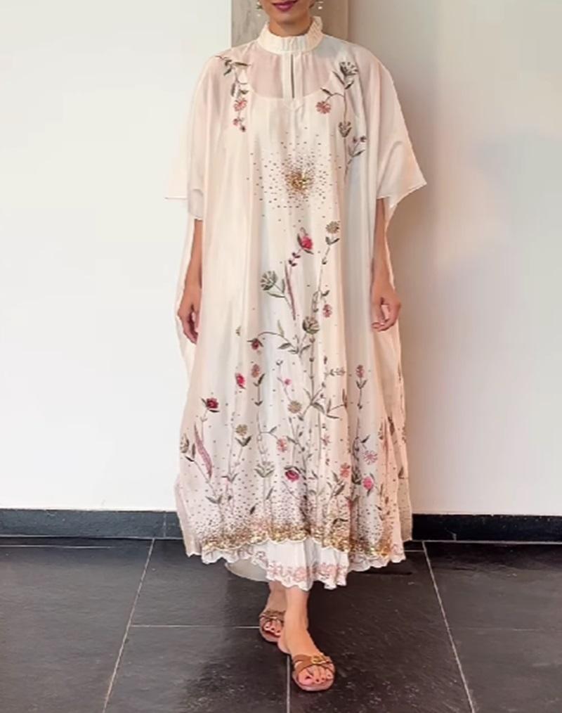 Floral Embroidery Chiffon Dress