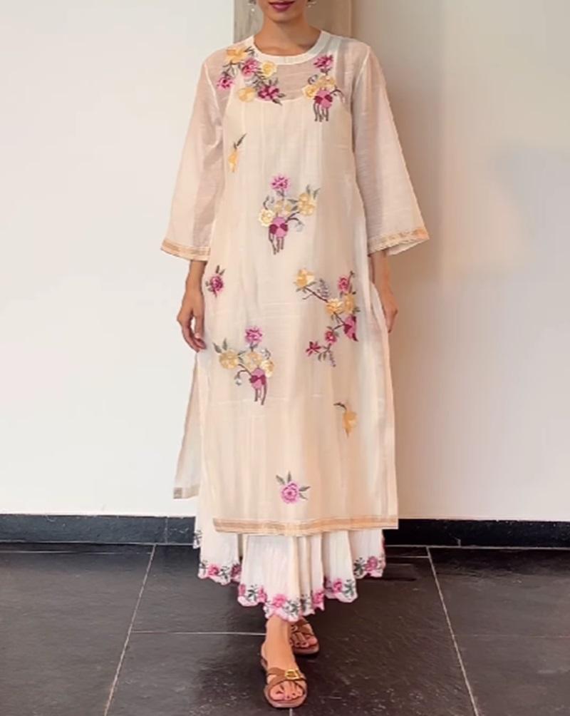 Floral Embroidery Chiffon Dress