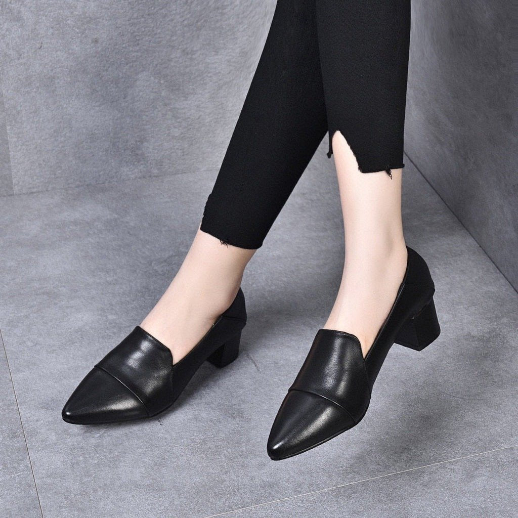 British Style Mid-heel Soft Leather Shoes