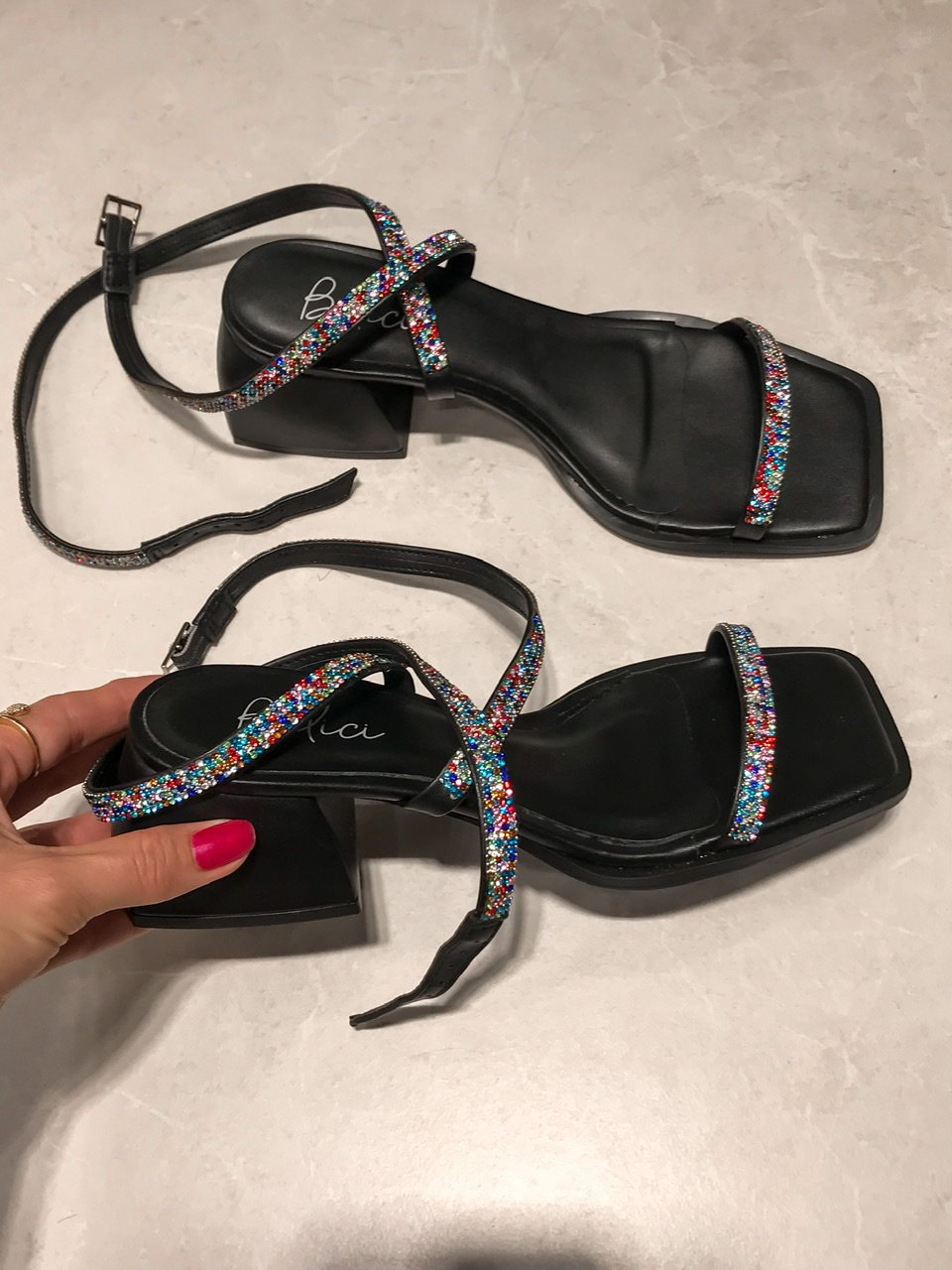 Strappy Glitter Low Heel Sandals