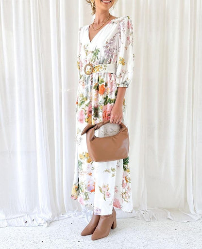 White Floral Mid-length Dress