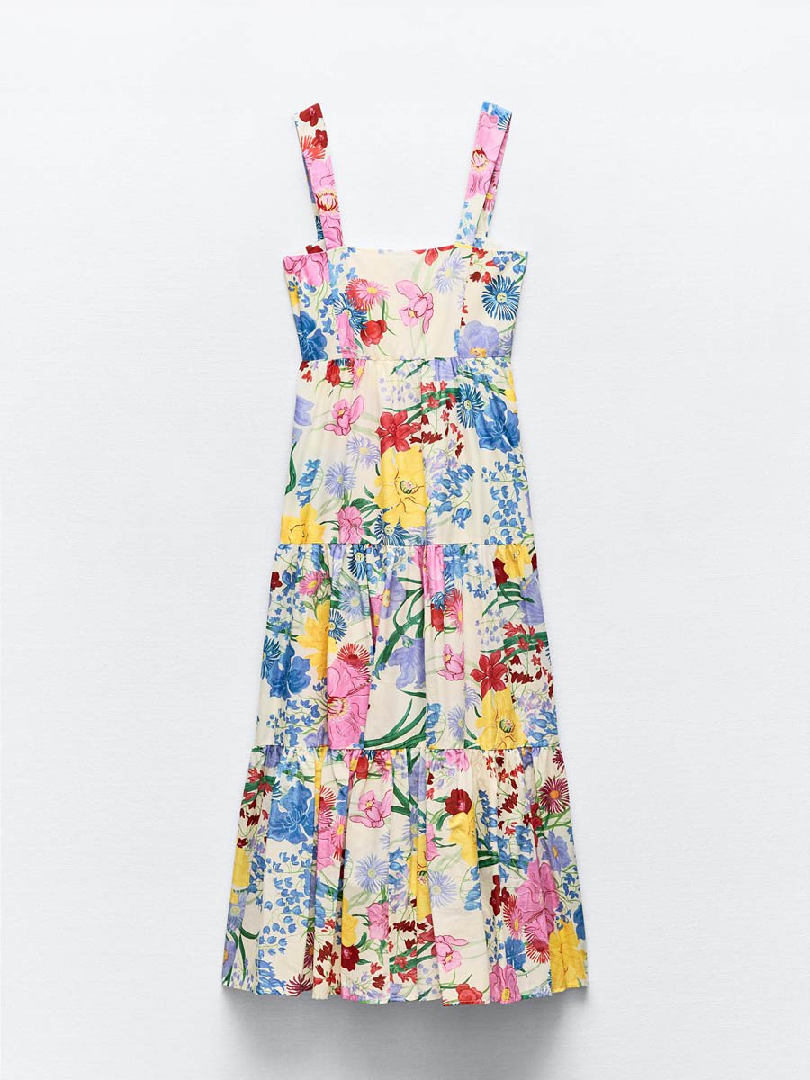 Wide Straps Floral-print Dress