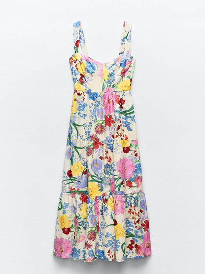 Wide Straps Floral-print Dress