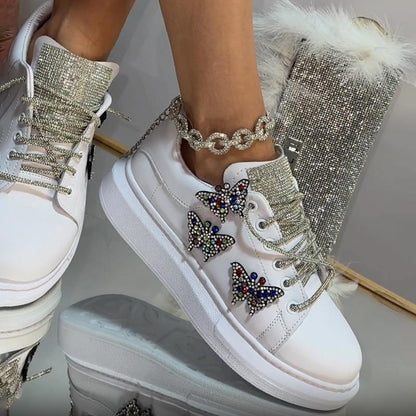 Rhinestone Butterfly Shiny Sneakers