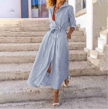 Striped Midi Dress With Belt