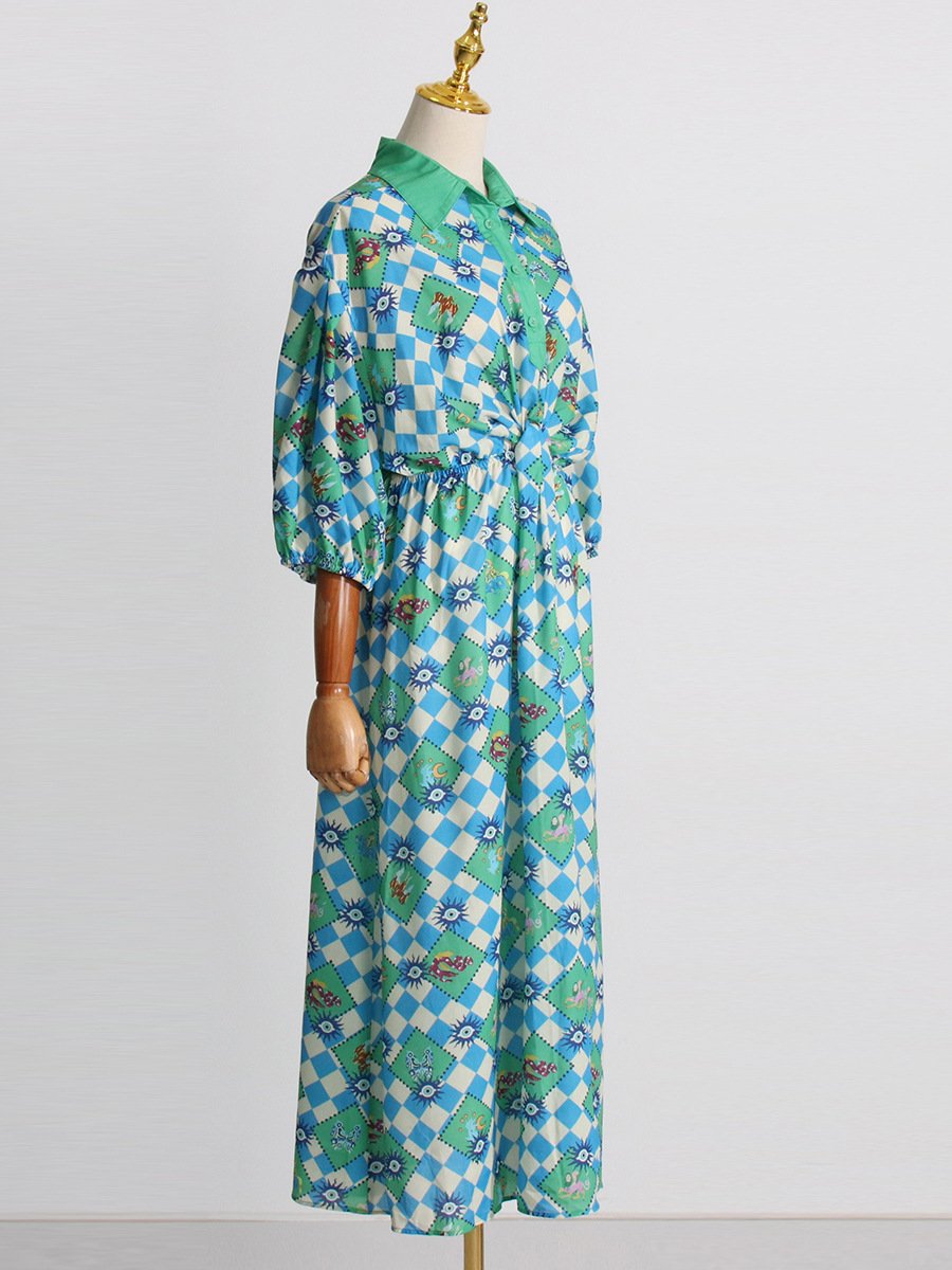 Green Printed Shirt Dress