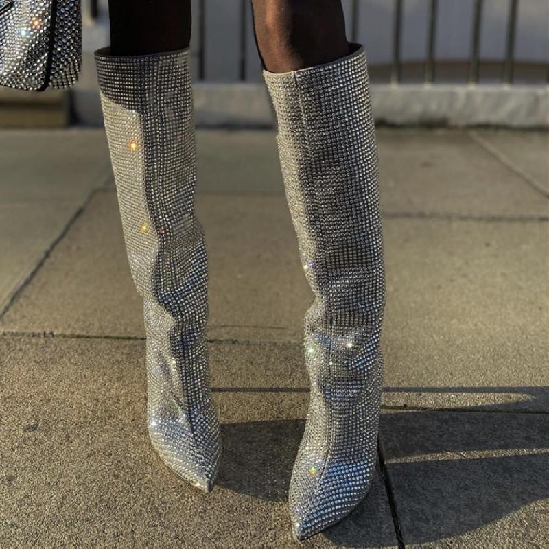 Crystal Sparkle Knee High Genuine Leather Boots