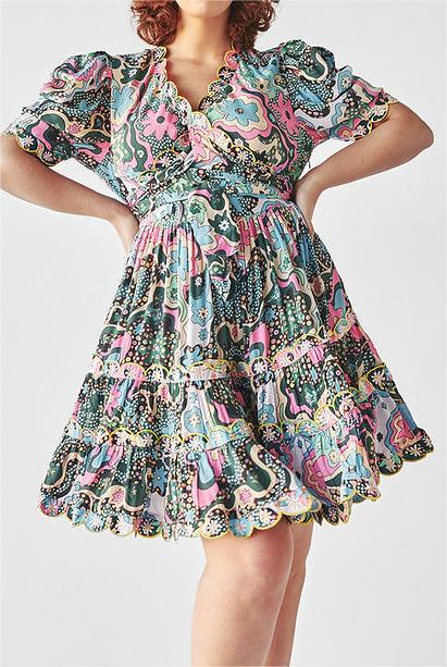 Printed Ruffle Mini Dress