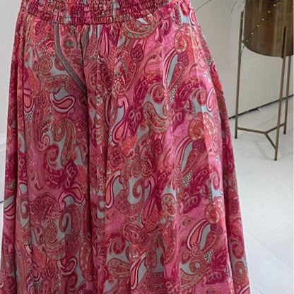 Ethnic Style Paisley Print Elasticized Patchwork Waist Lightweight Pants