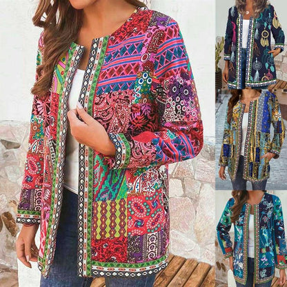 Women's Vintage Ethnic Print Long Sleeve Jacket