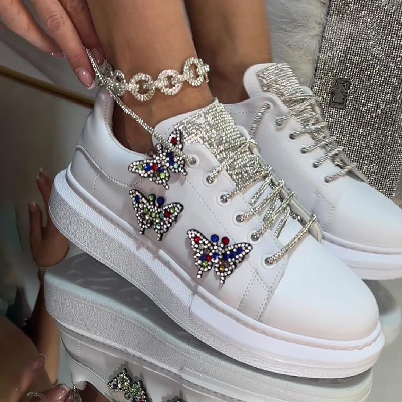 Rhinestone Butterfly Shiny Sneakers