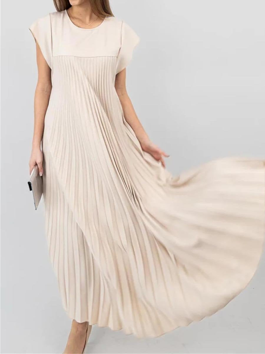 Fashion Round Neck Sleeveless Pleated Dress