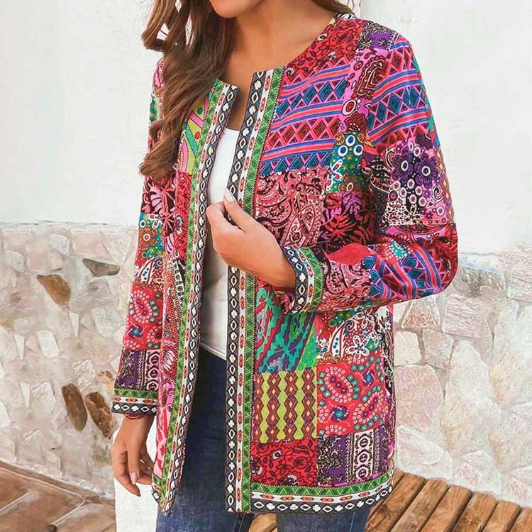 Women's Vintage Ethnic Print Long Sleeve Jacket