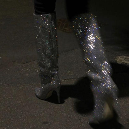 Crystal Sparkle Knee High Genuine Leather Boots