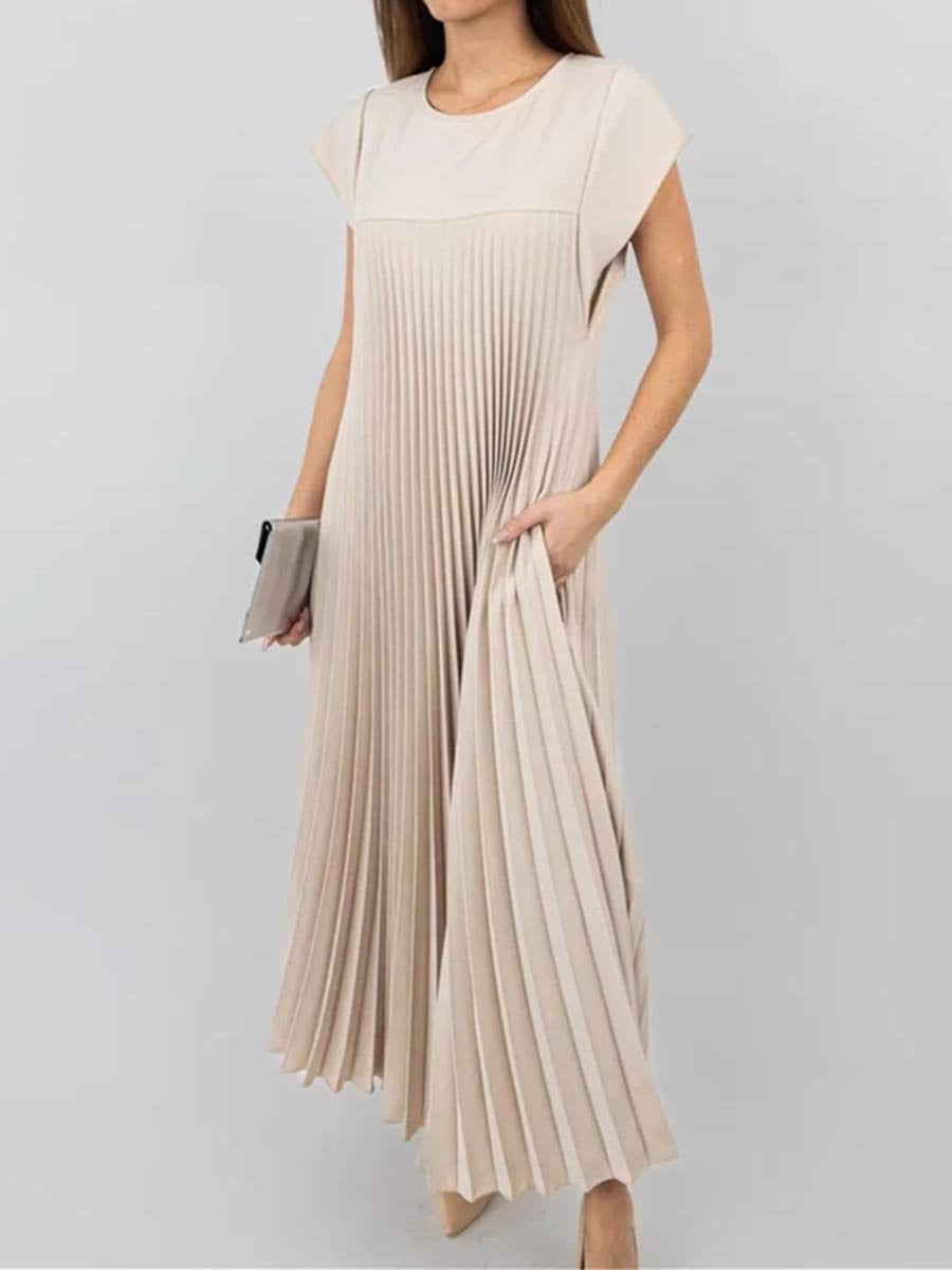 Fashion Round Neck Sleeveless Pleated Dress