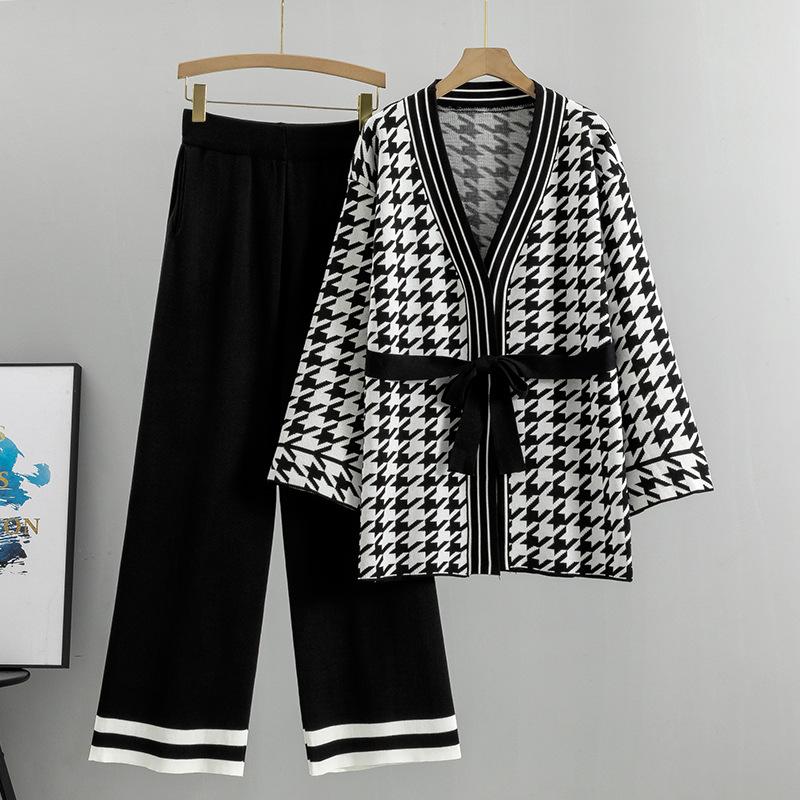 Houndstooth Coat And Pants Two-piece Set