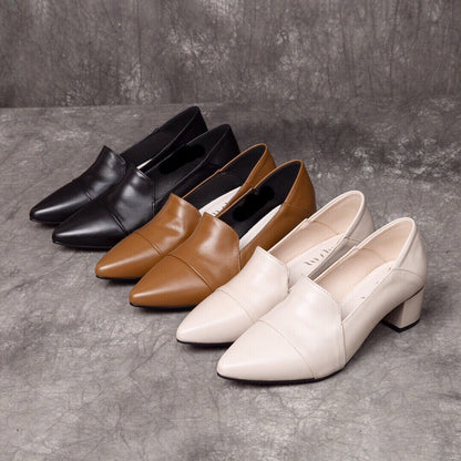 British Style Mid-heel Soft Leather Shoes