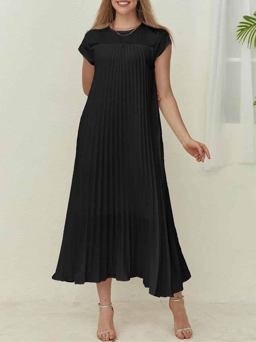 Fashion Round Neck Sleeveless Pleated Dress