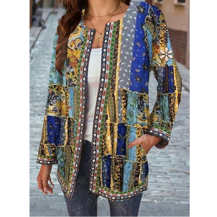 Women's Vintage Ethnic Print Long Sleeve Jacket