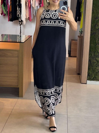 Sleeveless Printed Slit Hem Dress