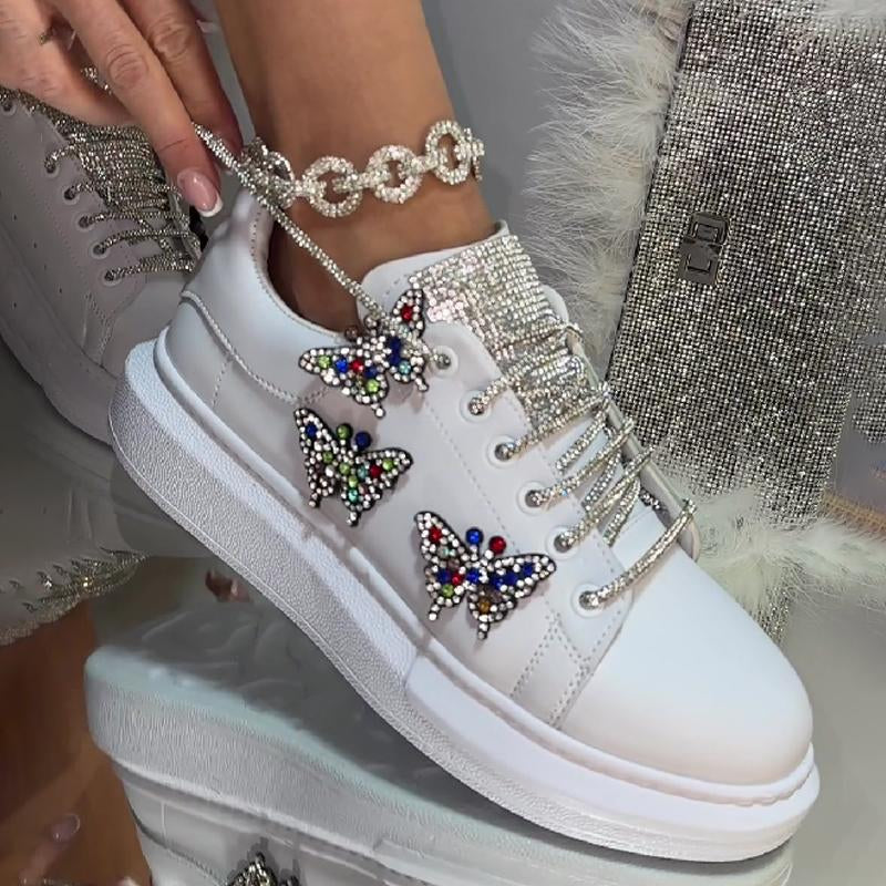 Rhinestone Butterfly Shiny Sneakers