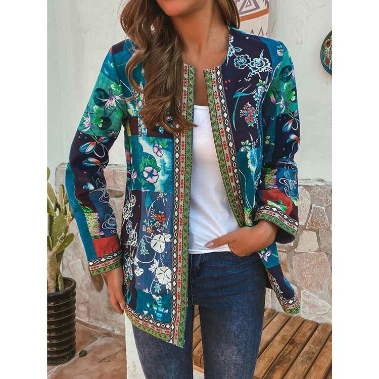 Women's Vintage Ethnic Print Long Sleeve Jacket