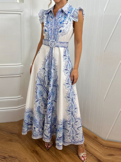 Elegant Printed Flying Sleeve Dress