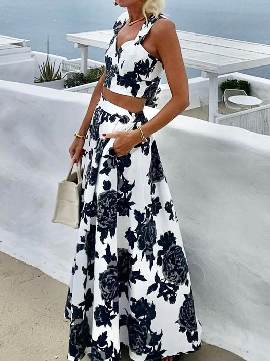 Printed Sleeveless Two Pieces Dress