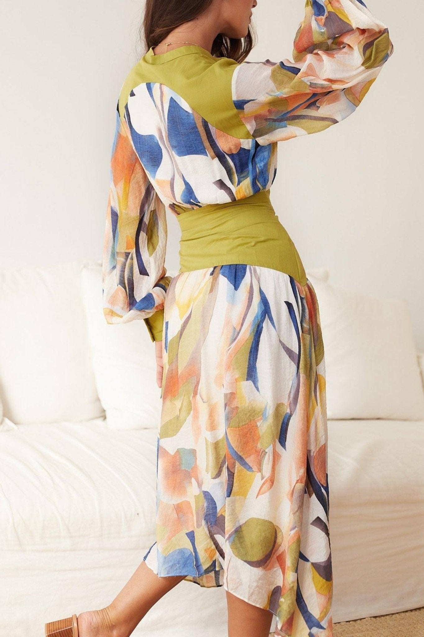 Floral Long-sleeved Midi Dress