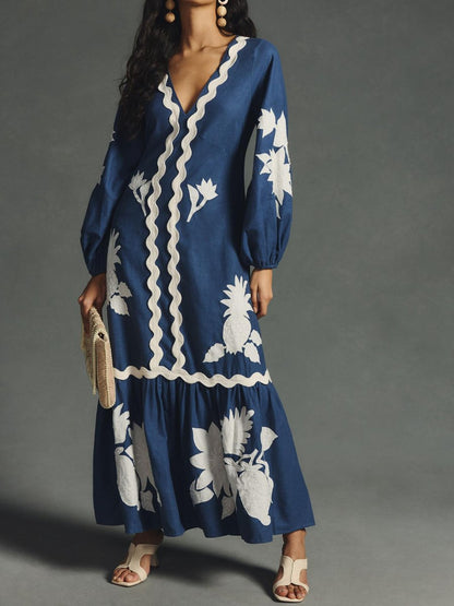 Printed Long Sleeves Maxi Dress