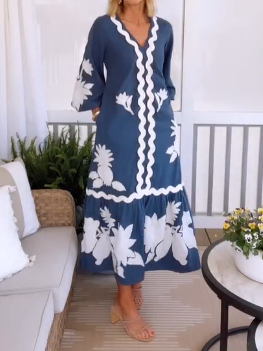 Printed Long Sleeves Maxi Dress