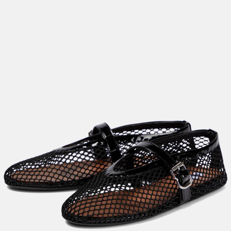 Leather-trimmed Fishnet Ballet Flats