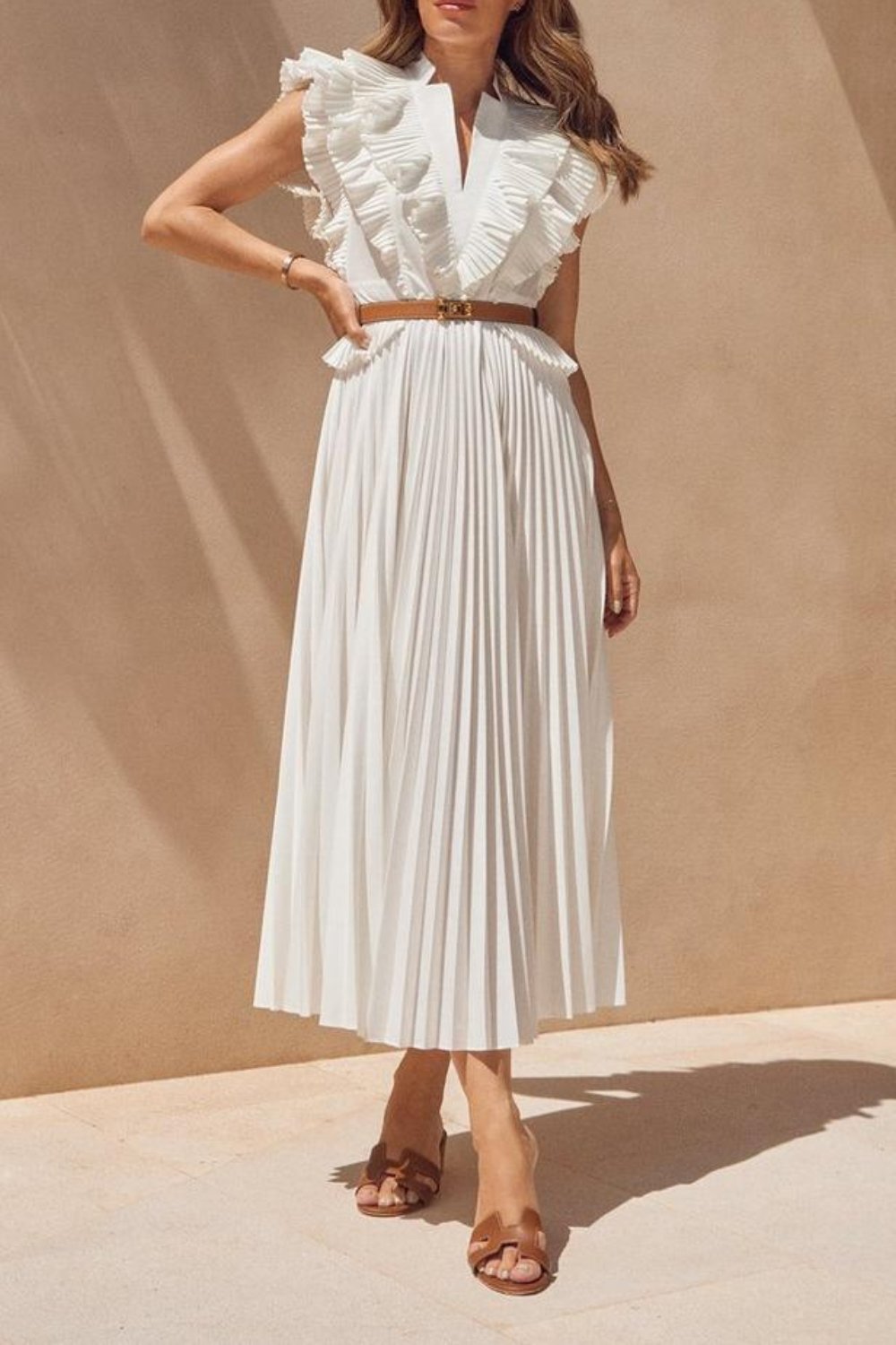 ( Free Shipping🛒) Cotton Pleated Detail Woven Midi Dress