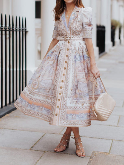 V-Neck Sleeve Printed Dress