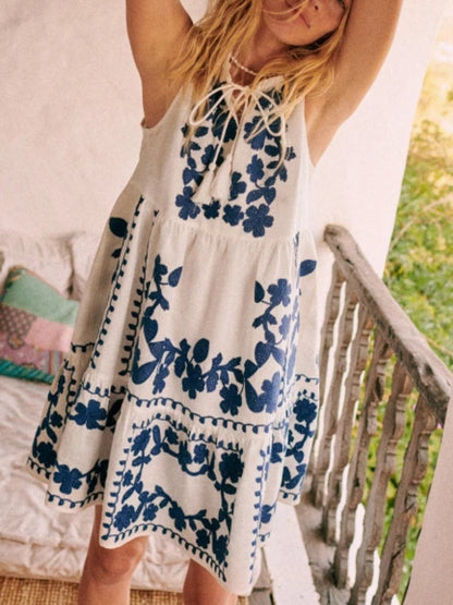 Blue Printed Short Dress