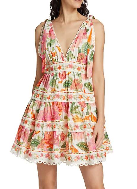 Printed Bow Lace-Up Mini Dress