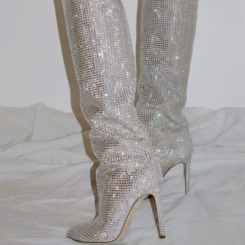 Crystal Sparkle Knee High Genuine Leather Boots