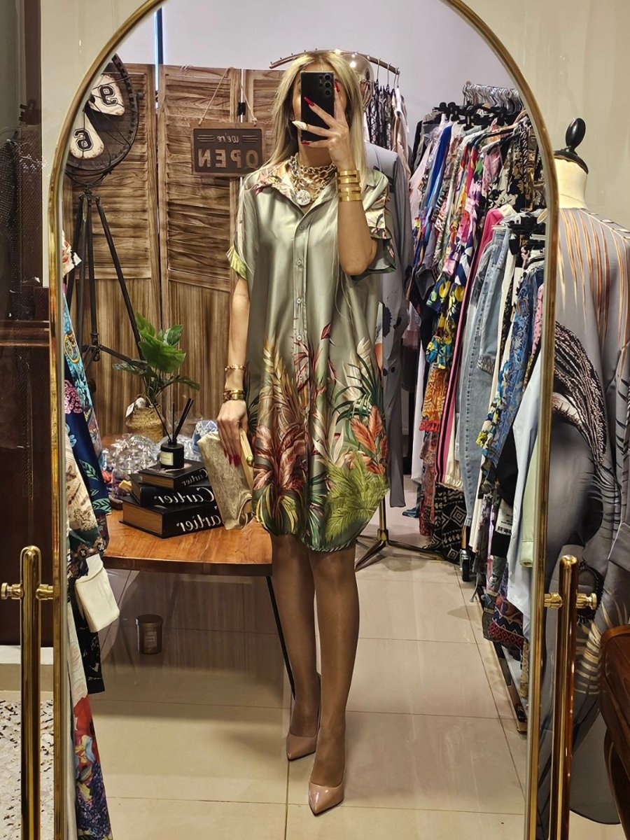 Elegant V-Neck Floral Shirt Dress