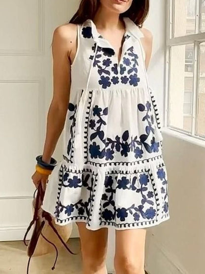 Blue Printed Short Dress