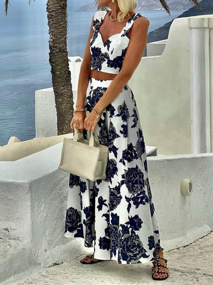 Printed Sleeveless Two Pieces Dress