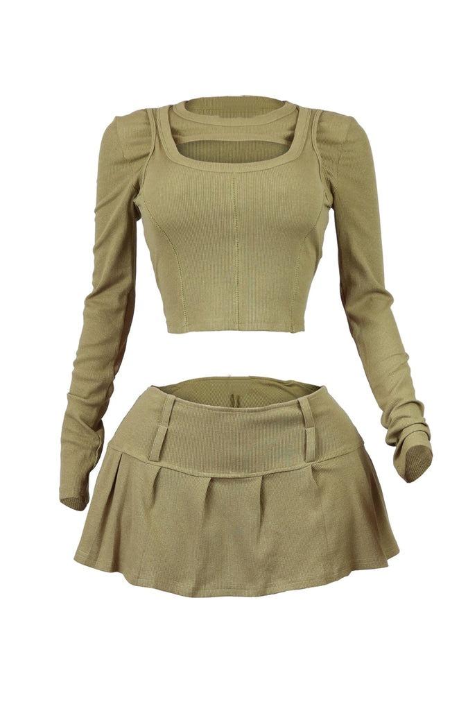 Cozy Moments Ribbed Cut Out Top & Skort SET