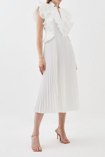 ( Free Shipping🛒) Cotton Pleated Detail Woven Midi Dress