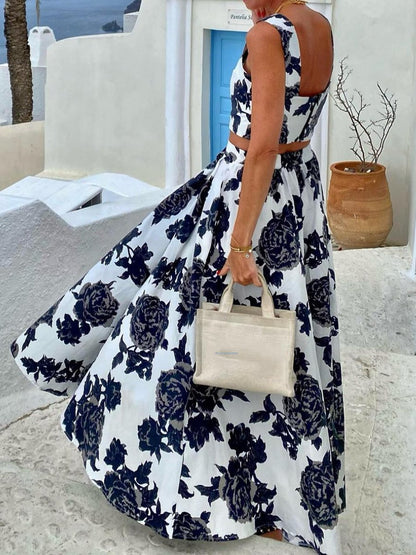 Printed Sleeveless Two Pieces Dress